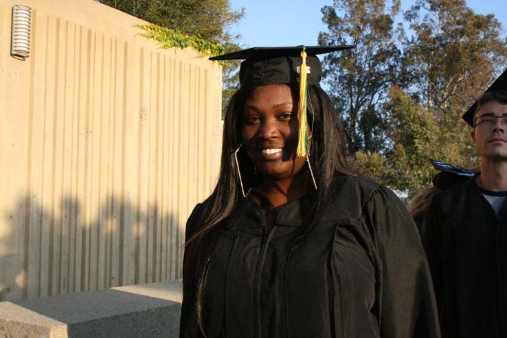 Students on walkway at Commencement