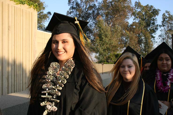 Students on walkway at Commencement