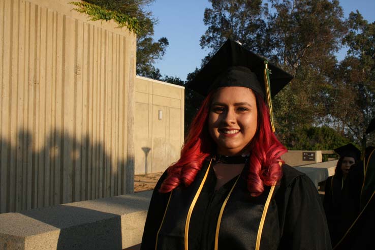 Students on walkway at Commencement