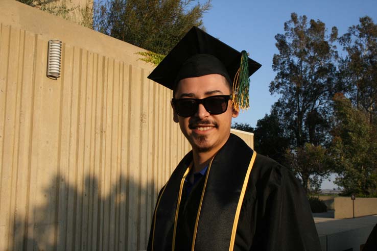 Students on walkway at Commencement