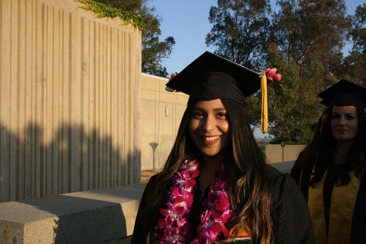 Students on walkway at Commencement