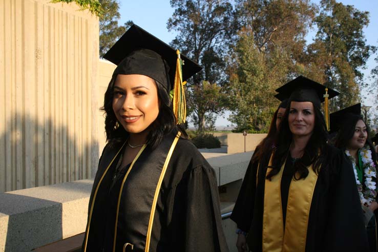 Students on walkway at Commencement