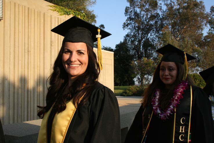 Students on walkway at Commencement