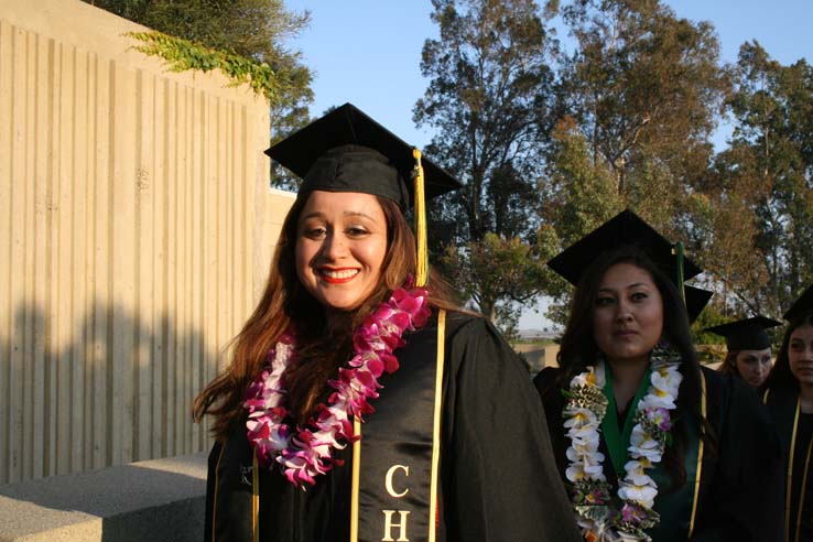 Students on walkway at Commencement