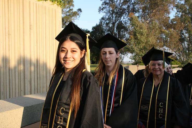 Students on walkway at Commencement