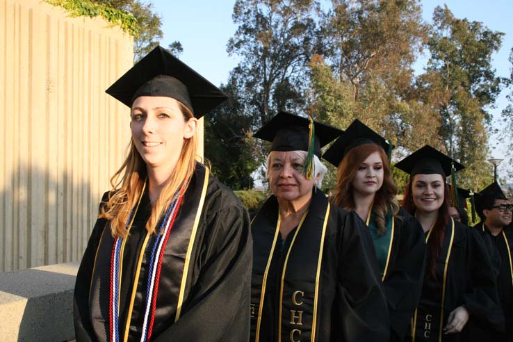 Students on walkway at Commencement