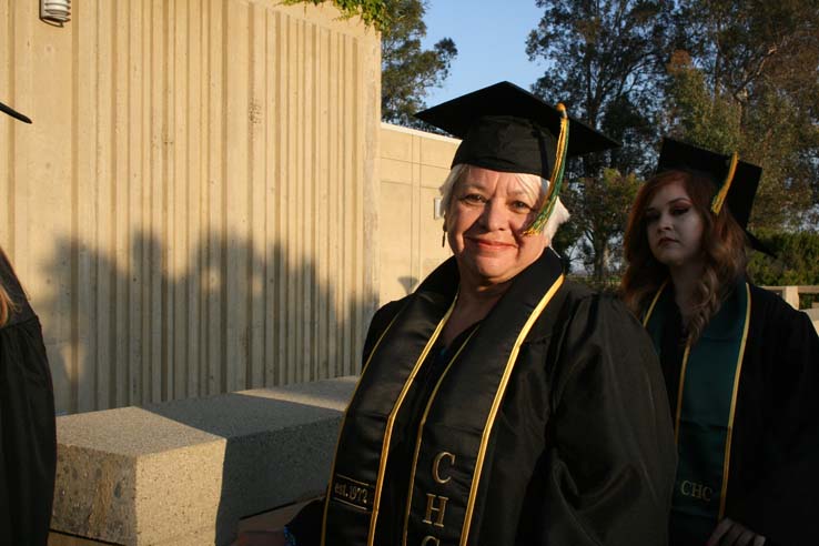 Students on walkway at Commencement