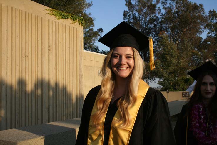 Students on walkway at Commencement