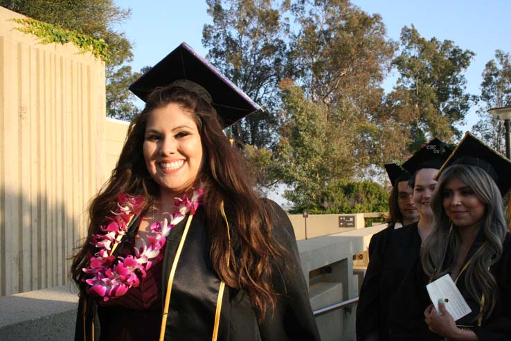 Students on walkway at Commencement