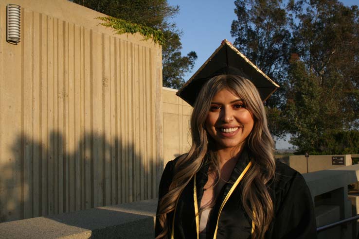 Students on walkway at Commencement