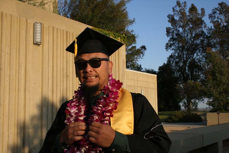 Students on walkway at Commencement