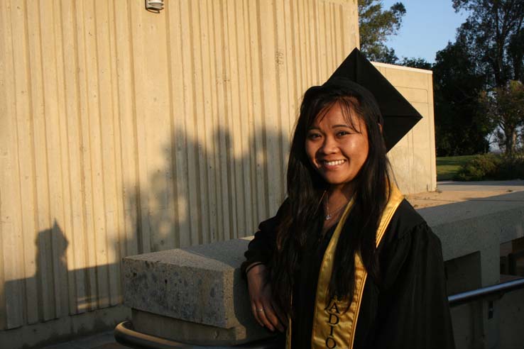 Students on walkway at Commencement