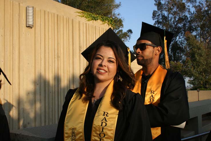 Students on walkway at Commencement