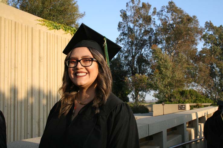 Students on walkway at Commencement