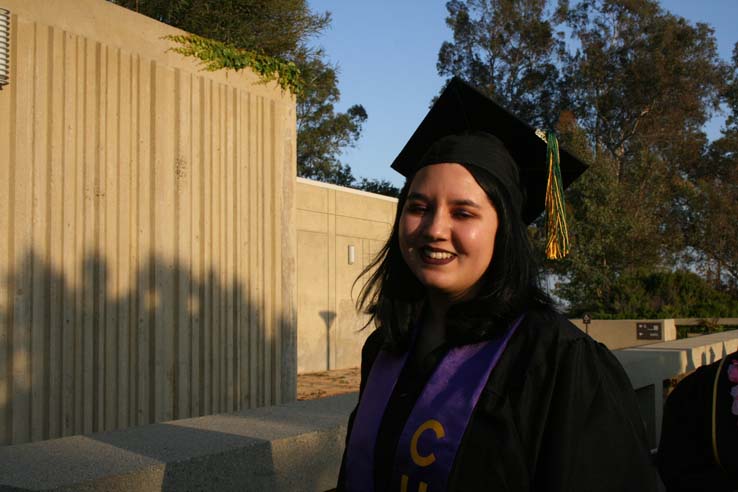 Students on walkway at Commencement