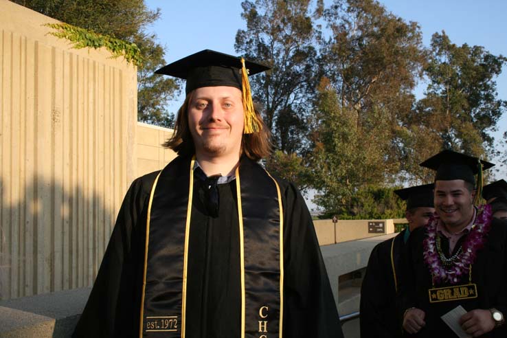 Students on walkway at Commencement