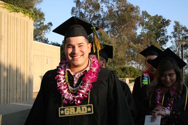 Students on walkway at Commencement