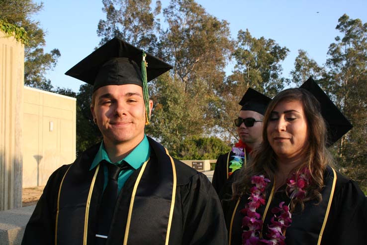 Students on walkway at Commencement