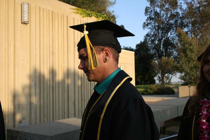 Students on walkway at Commencement