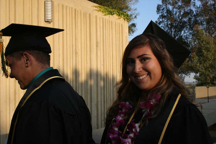 Students on walkway at Commencement