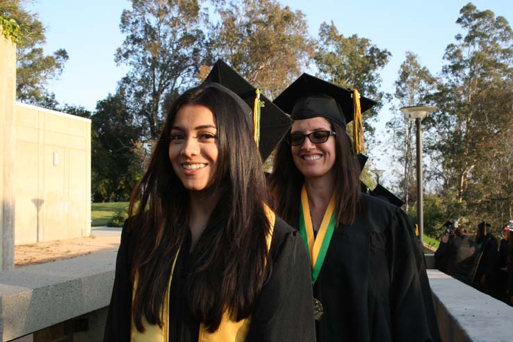 Students on walkway at Commencement