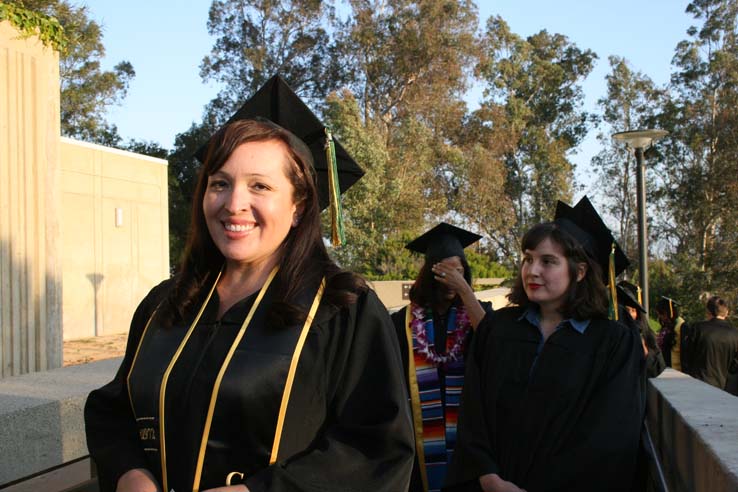 Students on walkway at Commencement