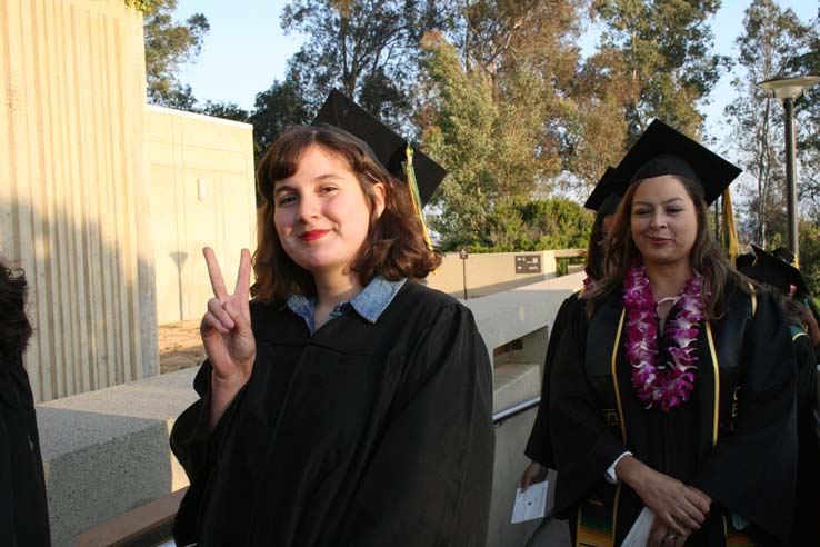 Students on walkway at Commencement