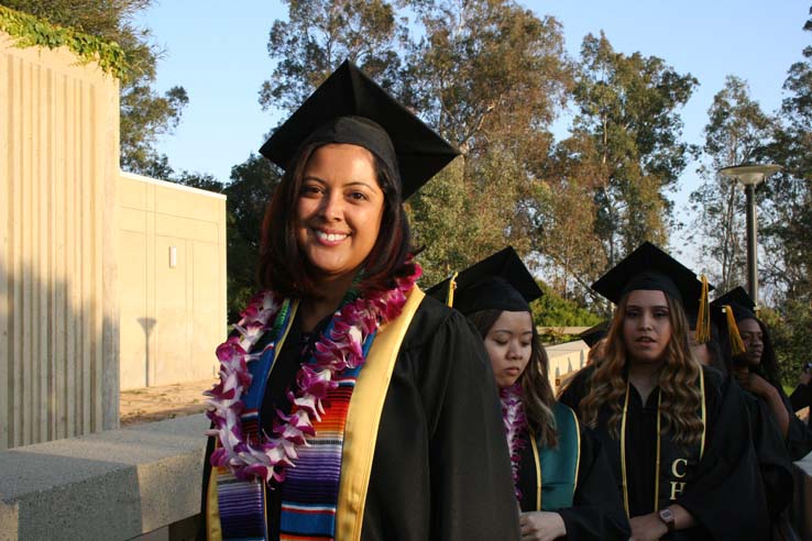 Students on walkway at Commencement