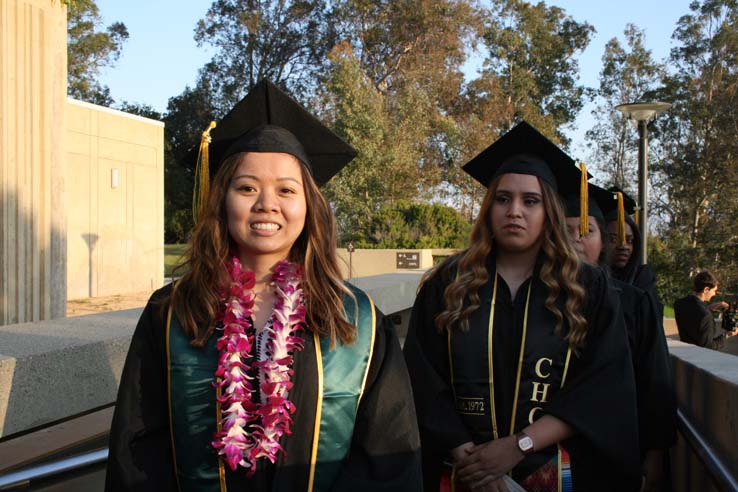 Students on walkway at Commencement