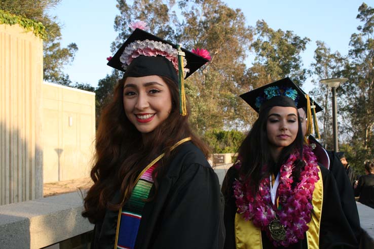 Students on walkway at Commencement