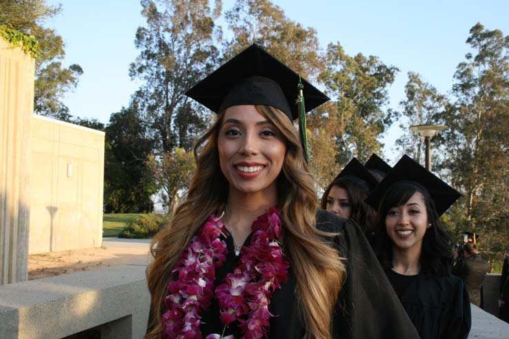 Students on walkway at Commencement