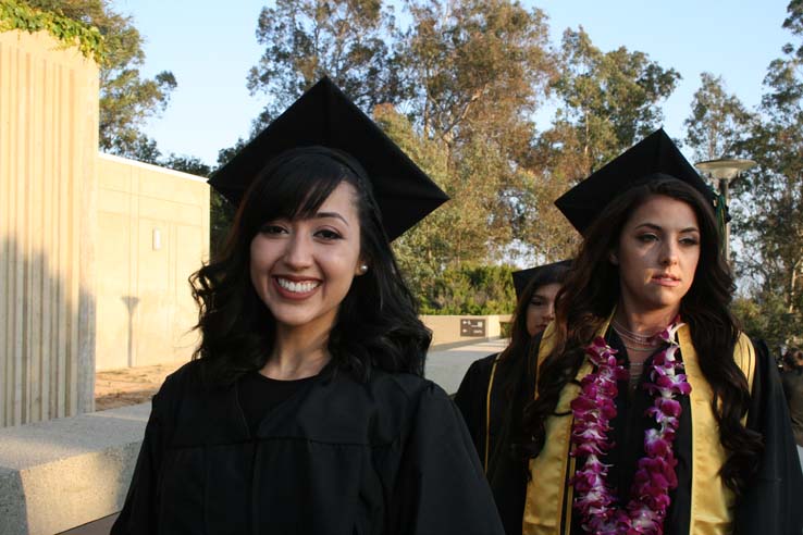 Students on walkway at Commencement