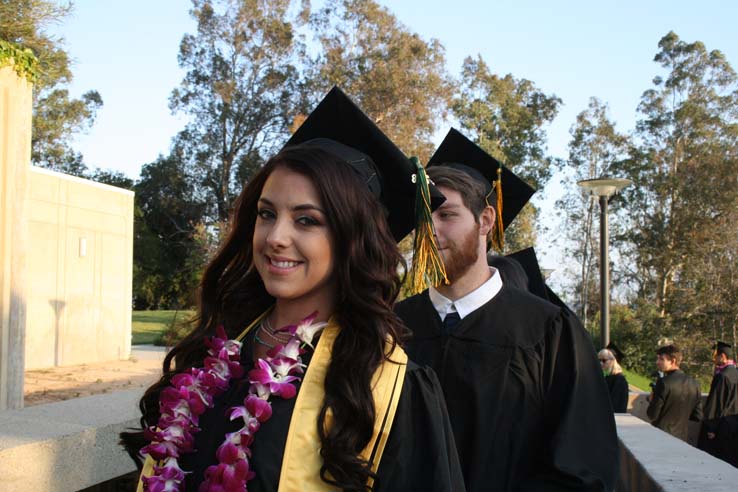 Students on walkway at Commencement