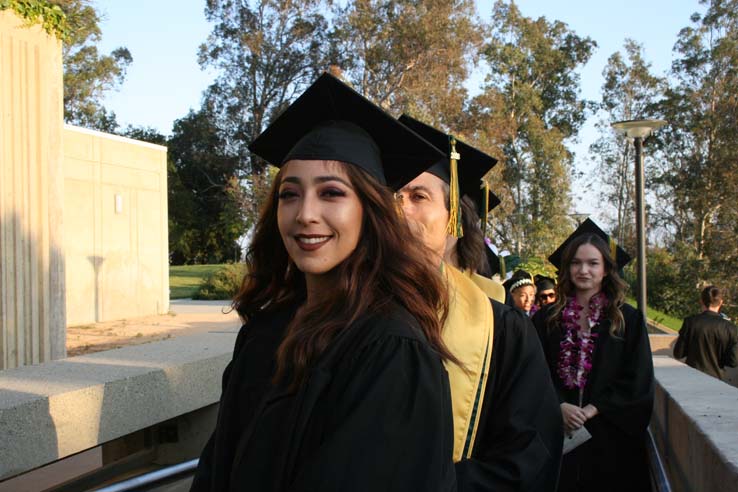 Students on walkway at Commencement