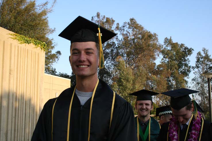 Students on walkway at Commencement