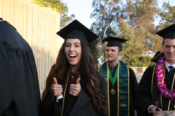 Students on walkway at Commencement