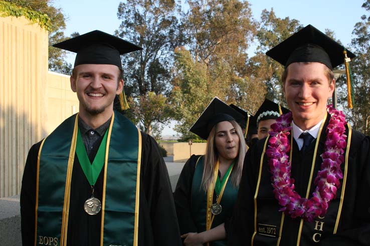 Students on walkway at Commencement