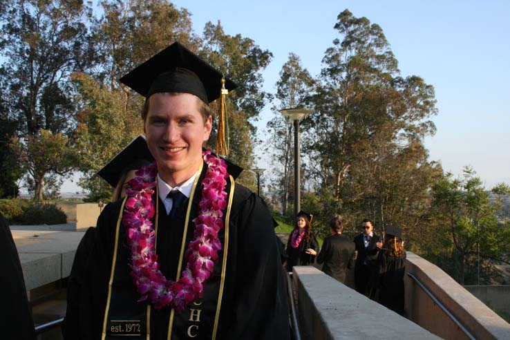 Students on walkway at Commencement