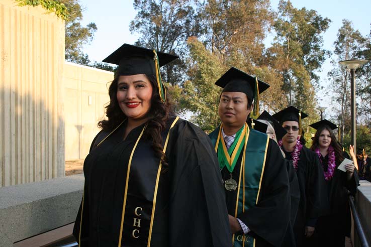 Students on walkway at Commencement