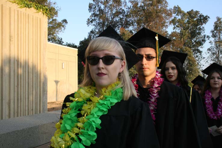 Students on walkway at Commencement