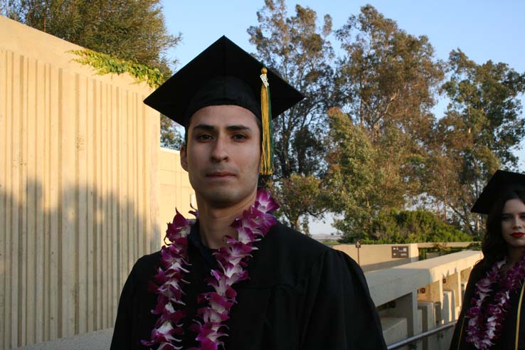 Students on walkway at Commencement