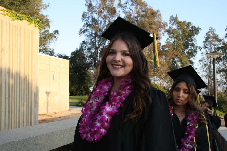 Students on walkway at Commencement