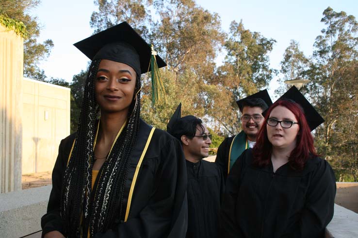 Students on walkway at Commencement