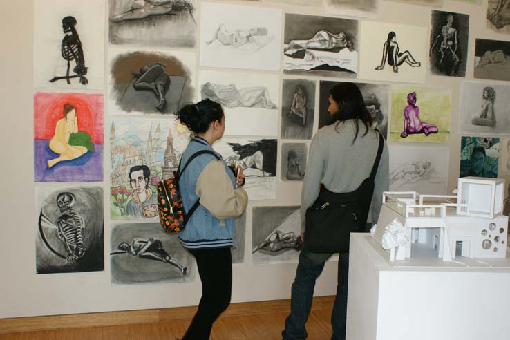 People enjoying the Student Art Exhibit