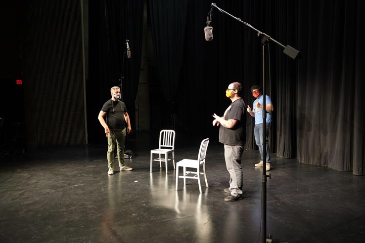 Theatre students wearing protective masks