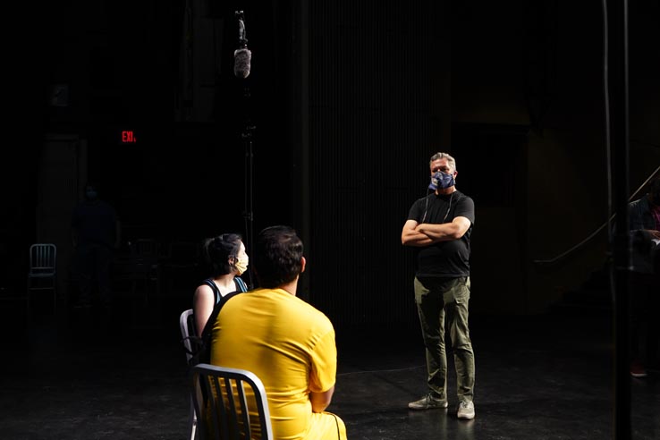 Theatre students wearing protective masks