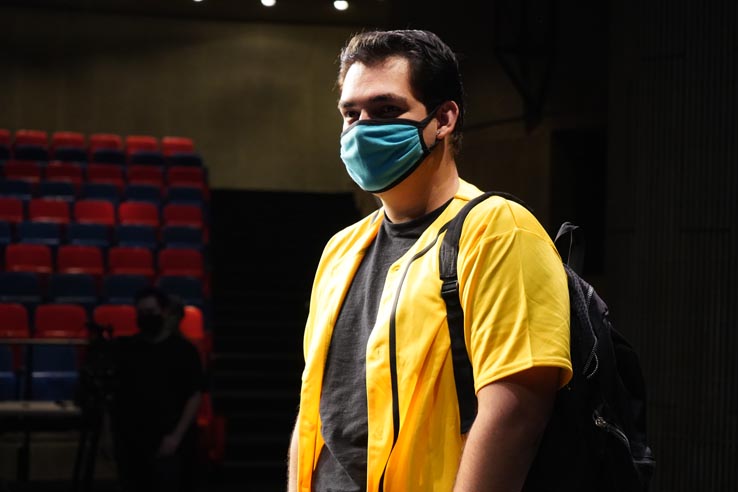 Theatre students wearing protective masks