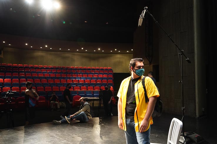 Theatre students wearing protective masks