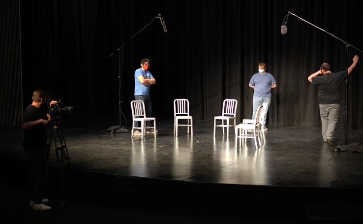 Theatre students wearing protective masks