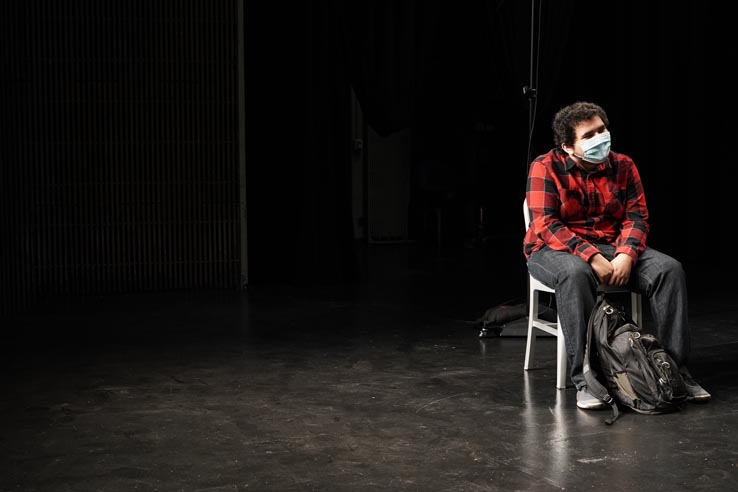 Theatre students wearing protective masks